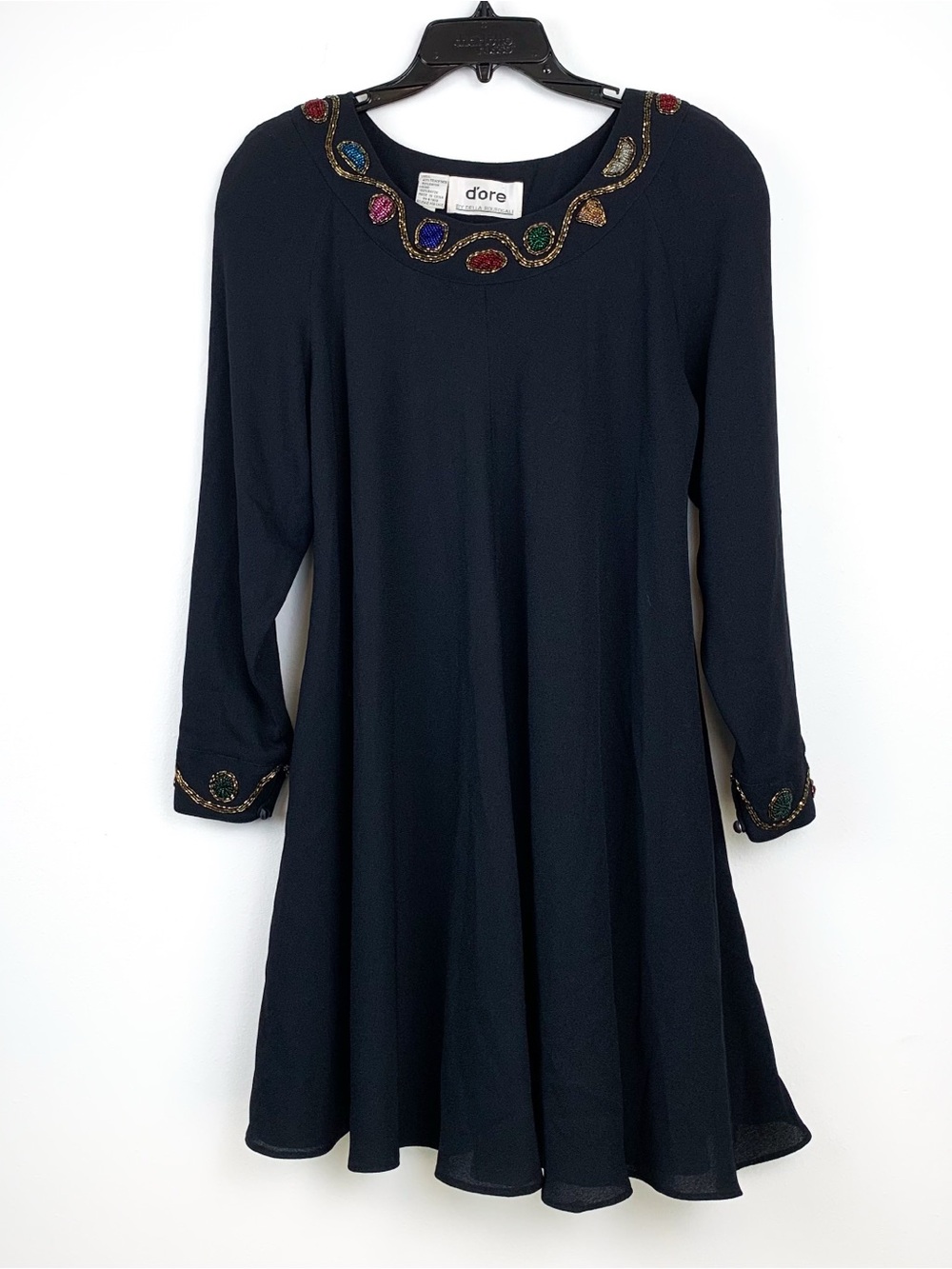 Vintage d’ore beaded cocktail dress Della Roufogali black multicolor beads sz 8